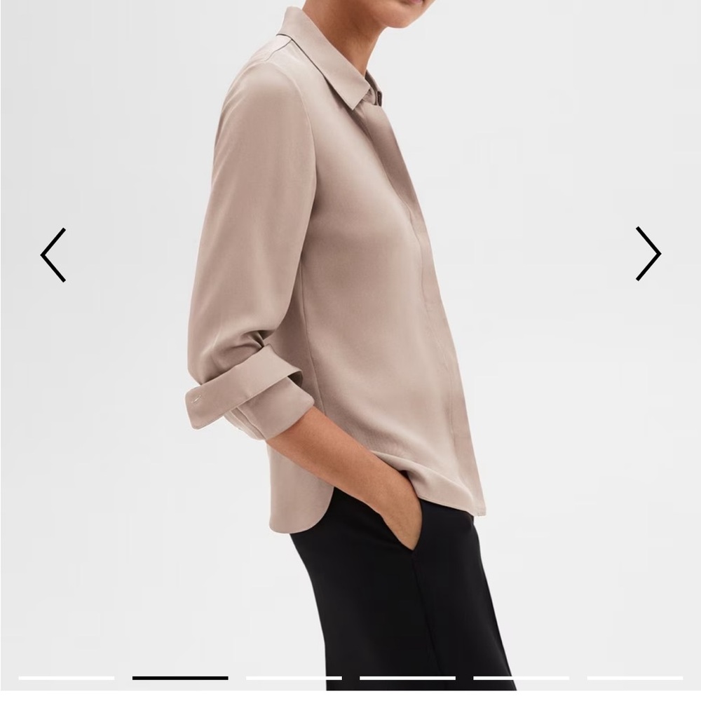 Theory Grey Gorgeous Silk Classic Fitted Collared Long Sleeve Blouse - S/M - Picture 9 of 16